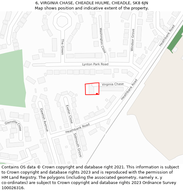 6, VIRGINIA CHASE, CHEADLE HULME, CHEADLE, SK8 6JN: Location map and indicative extent of plot