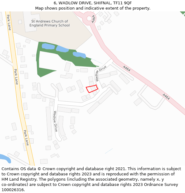 6, WADLOW DRIVE, SHIFNAL, TF11 9QF: Location map and indicative extent of plot