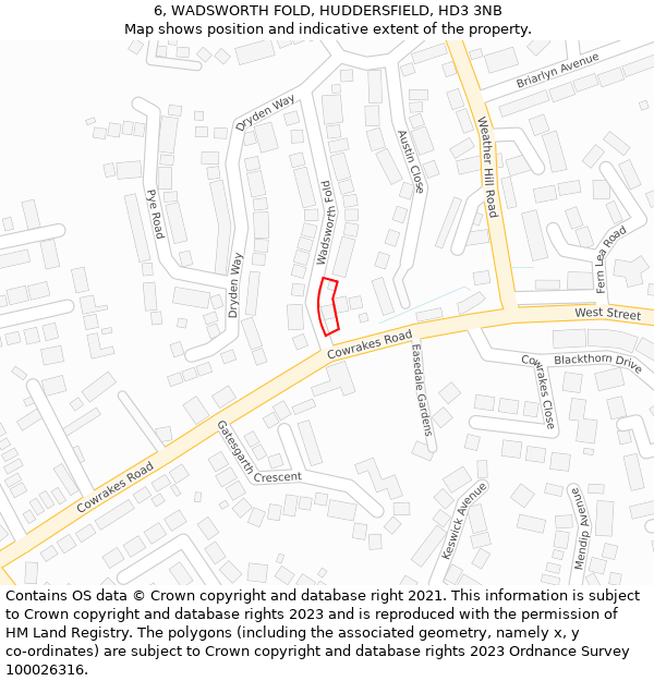 6, WADSWORTH FOLD, HUDDERSFIELD, HD3 3NB: Location map and indicative extent of plot