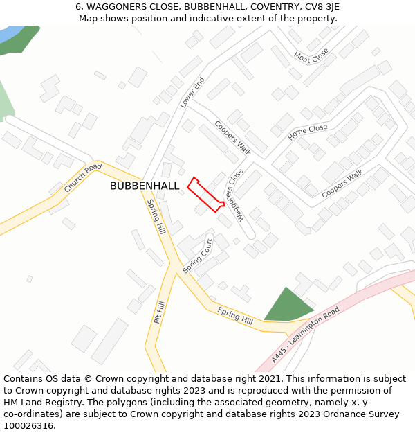 6, WAGGONERS CLOSE, BUBBENHALL, COVENTRY, CV8 3JE: Location map and indicative extent of plot