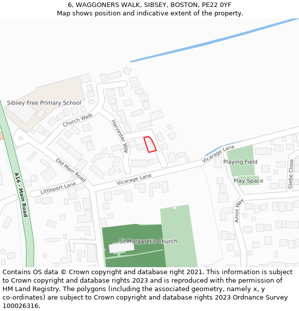 6, WAGGONERS WALK, SIBSEY, BOSTON, PE22 0YF: Location map and indicative extent of plot