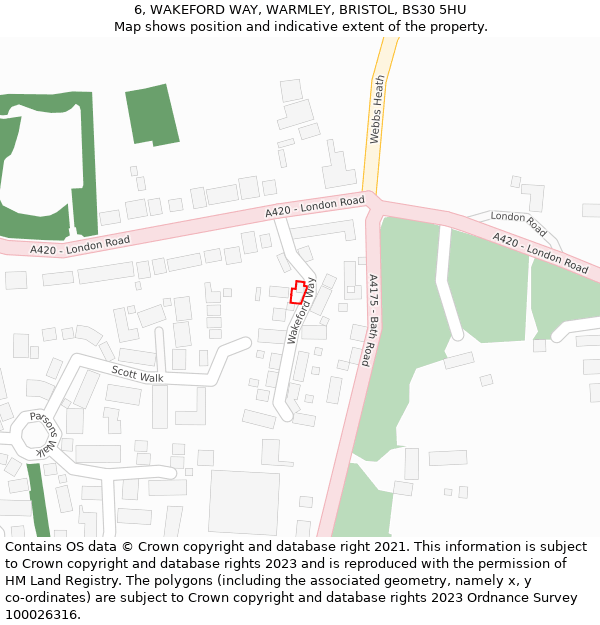 6, WAKEFORD WAY, WARMLEY, BRISTOL, BS30 5HU: Location map and indicative extent of plot