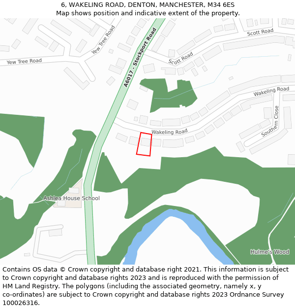 6, WAKELING ROAD, DENTON, MANCHESTER, M34 6ES: Location map and indicative extent of plot