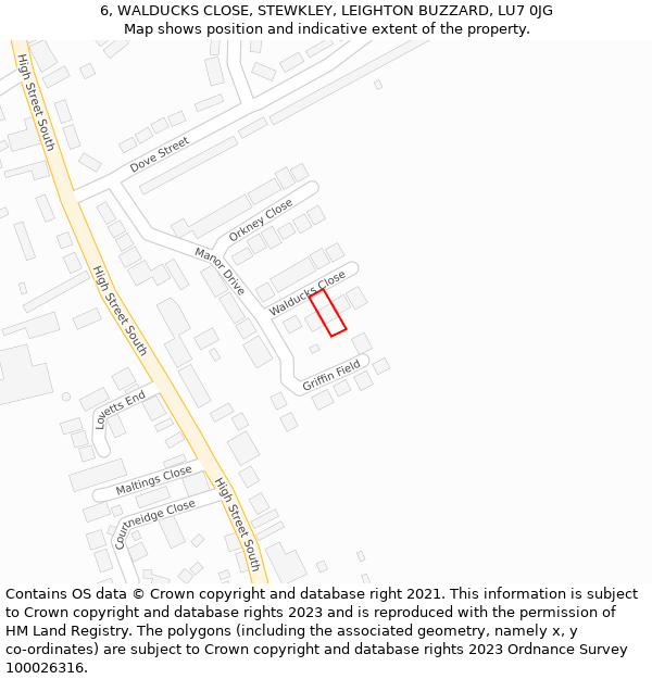 6, WALDUCKS CLOSE, STEWKLEY, LEIGHTON BUZZARD, LU7 0JG: Location map and indicative extent of plot