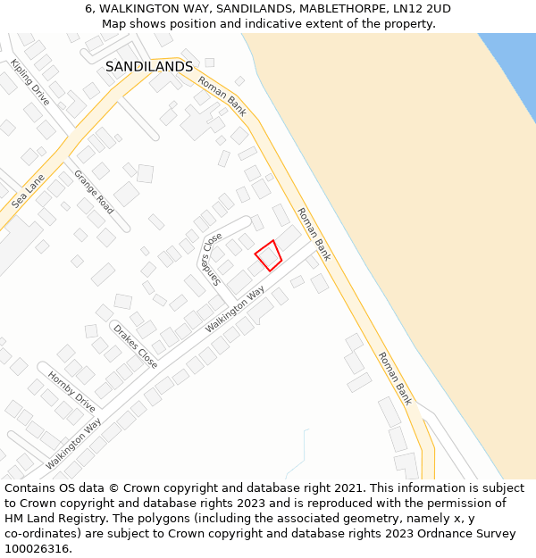 6, WALKINGTON WAY, SANDILANDS, MABLETHORPE, LN12 2UD: Location map and indicative extent of plot