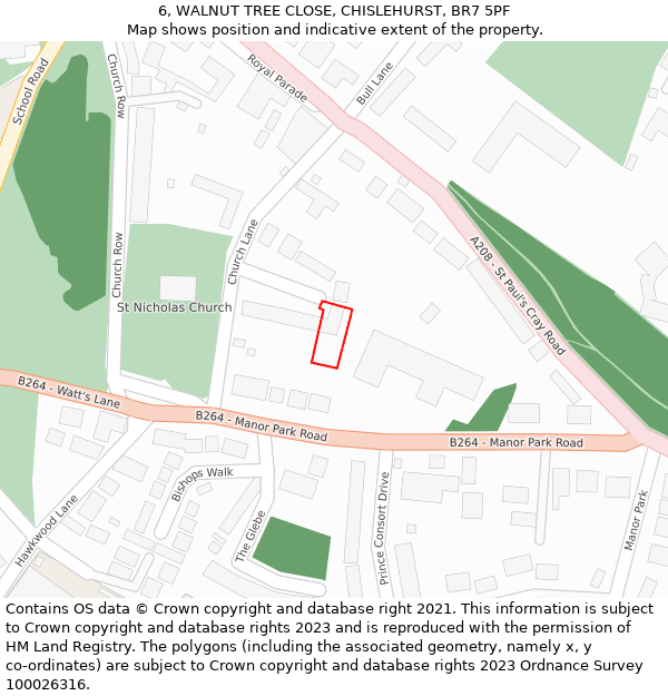 6, WALNUT TREE CLOSE, CHISLEHURST, BR7 5PF: Location map and indicative extent of plot