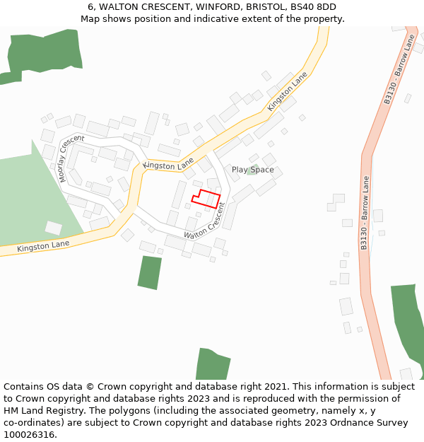 6, WALTON CRESCENT, WINFORD, BRISTOL, BS40 8DD: Location map and indicative extent of plot