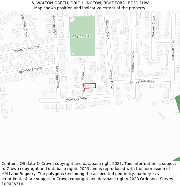 6, WALTON GARTH, DRIGHLINGTON, BRADFORD, BD11 1HW: Location map and indicative extent of plot