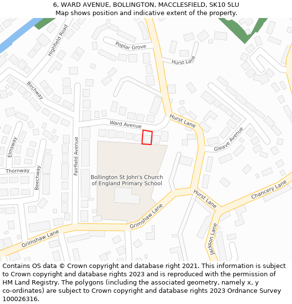 6, WARD AVENUE, BOLLINGTON, MACCLESFIELD, SK10 5LU: Location map and indicative extent of plot