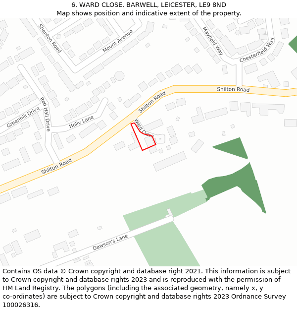 6, WARD CLOSE, BARWELL, LEICESTER, LE9 8ND: Location map and indicative extent of plot