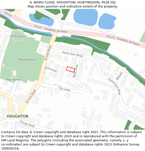 6, WARD CLOSE, HOUGHTON, HUNTINGDON, PE28 2DJ: Location map and indicative extent of plot
