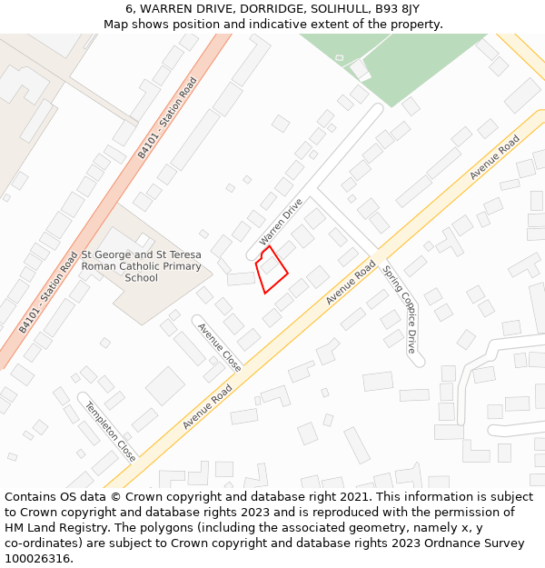 6, WARREN DRIVE, DORRIDGE, SOLIHULL, B93 8JY: Location map and indicative extent of plot