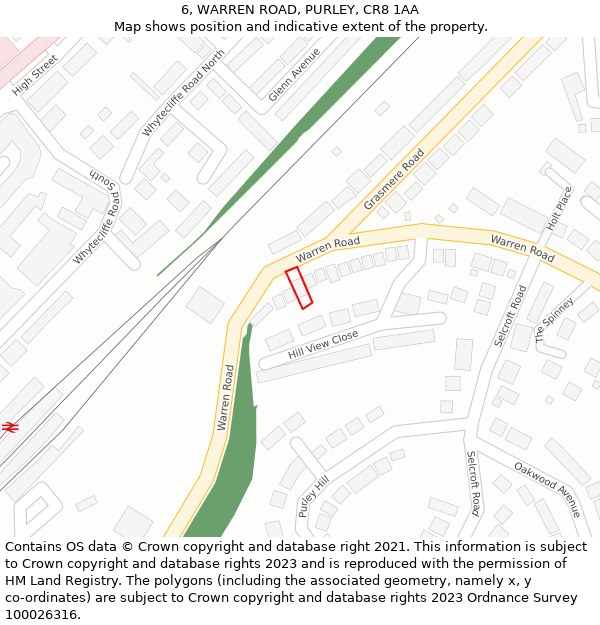 6, WARREN ROAD, PURLEY, CR8 1AA: Location map and indicative extent of plot