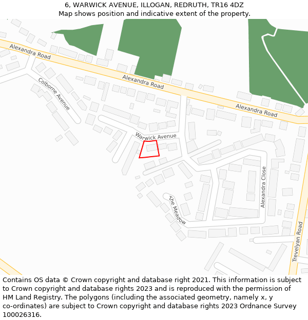 6, WARWICK AVENUE, ILLOGAN, REDRUTH, TR16 4DZ: Location map and indicative extent of plot