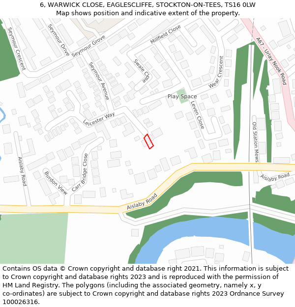 6, WARWICK CLOSE, EAGLESCLIFFE, STOCKTON-ON-TEES, TS16 0LW: Location map and indicative extent of plot