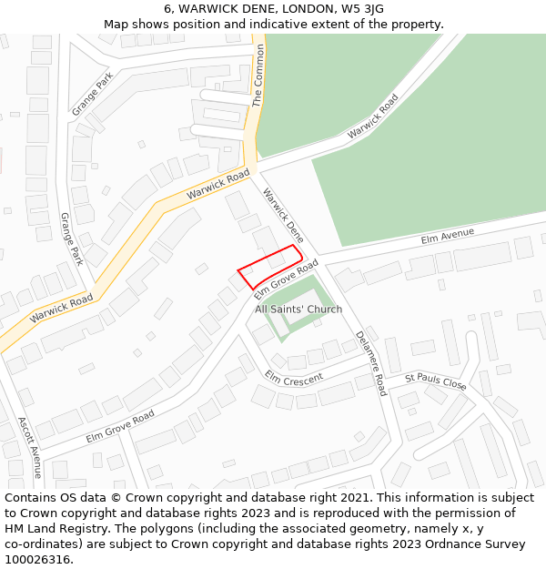 6, WARWICK DENE, LONDON, W5 3JG: Location map and indicative extent of plot