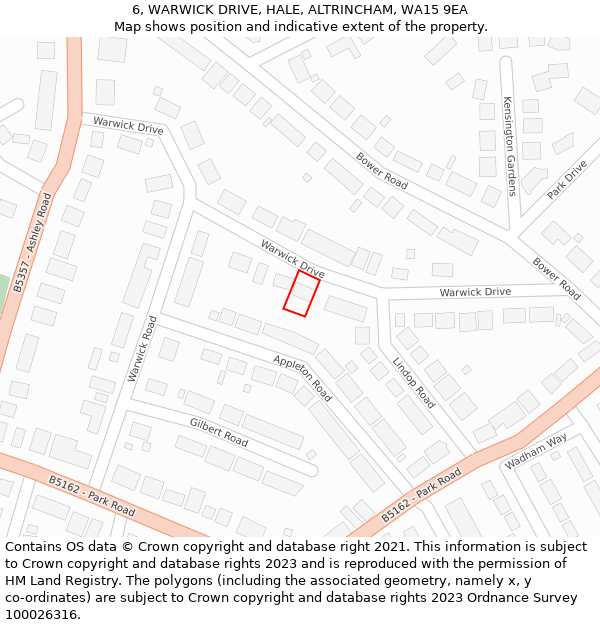 6, WARWICK DRIVE, HALE, ALTRINCHAM, WA15 9EA: Location map and indicative extent of plot