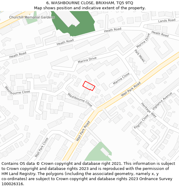 6, WASHBOURNE CLOSE, BRIXHAM, TQ5 9TQ: Location map and indicative extent of plot