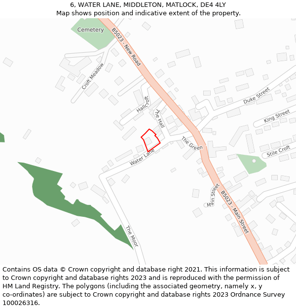 6, WATER LANE, MIDDLETON, MATLOCK, DE4 4LY: Location map and indicative extent of plot