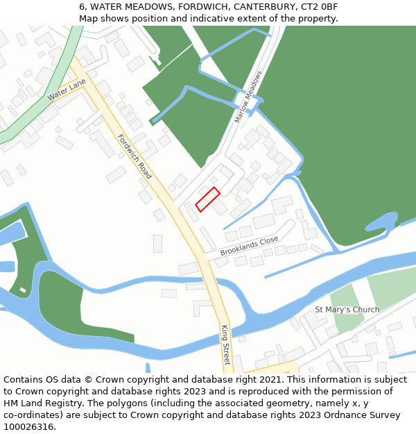 6, WATER MEADOWS, FORDWICH, CANTERBURY, CT2 0BF: Location map and indicative extent of plot