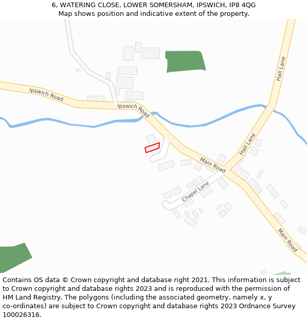 6, WATERING CLOSE, LOWER SOMERSHAM, IPSWICH, IP8 4QG: Location map and indicative extent of plot