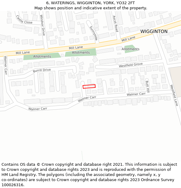 6, WATERINGS, WIGGINTON, YORK, YO32 2FT: Location map and indicative extent of plot