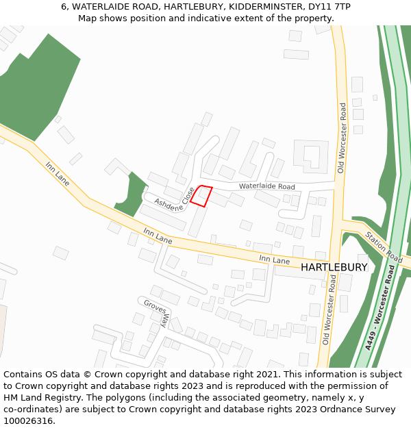 6, WATERLAIDE ROAD, HARTLEBURY, KIDDERMINSTER, DY11 7TP: Location map and indicative extent of plot
