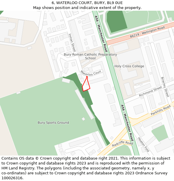 6, WATERLOO COURT, BURY, BL9 0UE: Location map and indicative extent of plot