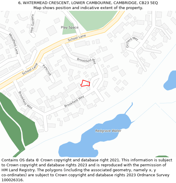 6, WATERMEAD CRESCENT, LOWER CAMBOURNE, CAMBRIDGE, CB23 5EQ: Location map and indicative extent of plot