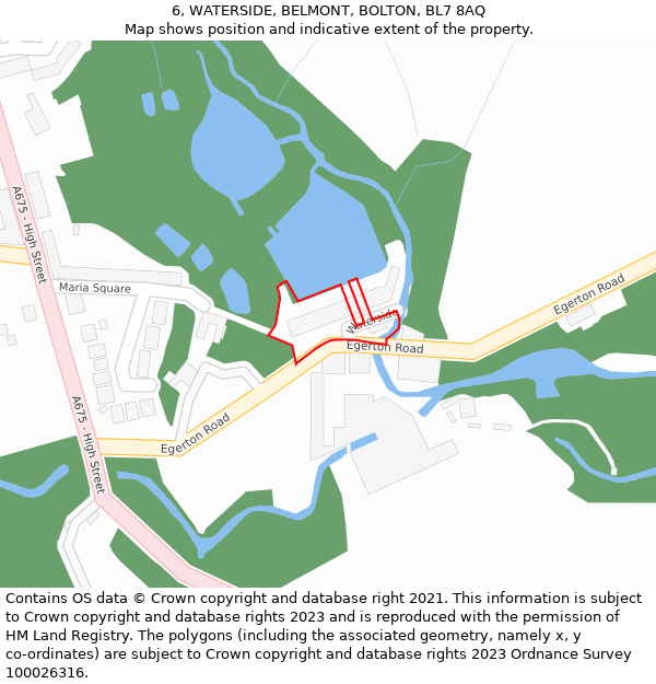 6, WATERSIDE, BELMONT, BOLTON, BL7 8AQ: Location map and indicative extent of plot