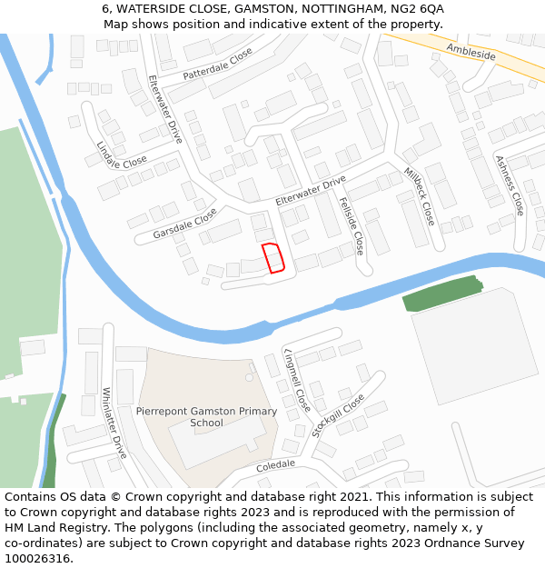 6, WATERSIDE CLOSE, GAMSTON, NOTTINGHAM, NG2 6QA: Location map and indicative extent of plot