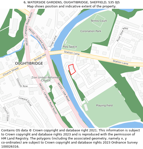 6, WATERSIDE GARDENS, OUGHTIBRIDGE, SHEFFIELD, S35 0JS: Location map and indicative extent of plot
