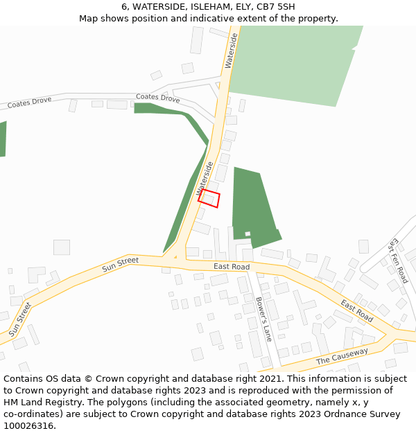 6, WATERSIDE, ISLEHAM, ELY, CB7 5SH: Location map and indicative extent of plot