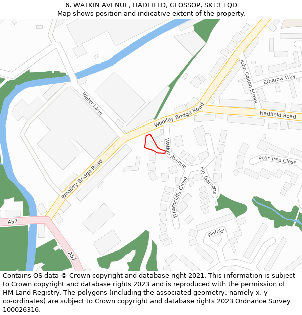 6, WATKIN AVENUE, HADFIELD, GLOSSOP, SK13 1QD: Location map and indicative extent of plot