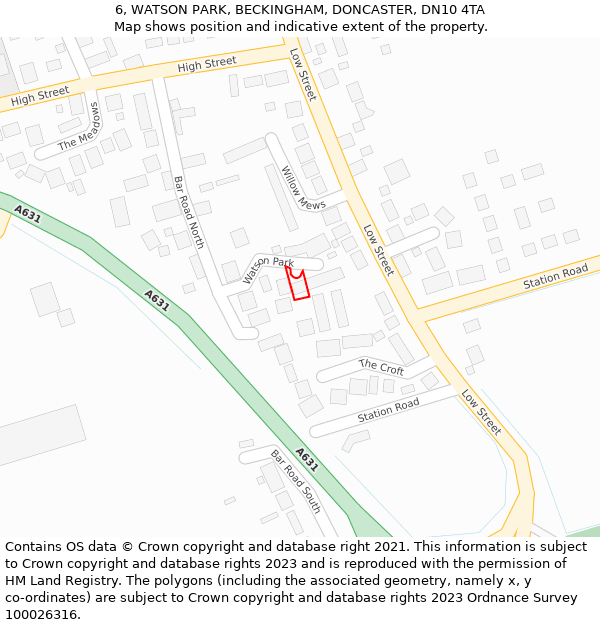 6, WATSON PARK, BECKINGHAM, DONCASTER, DN10 4TA: Location map and indicative extent of plot