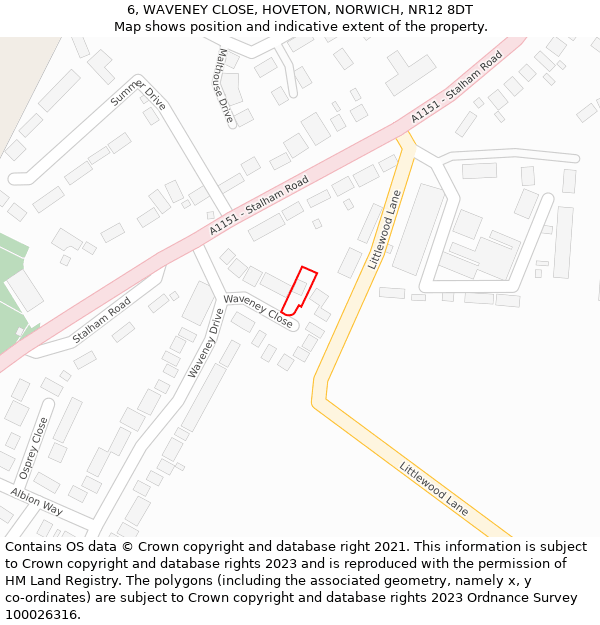 6, WAVENEY CLOSE, HOVETON, NORWICH, NR12 8DT: Location map and indicative extent of plot