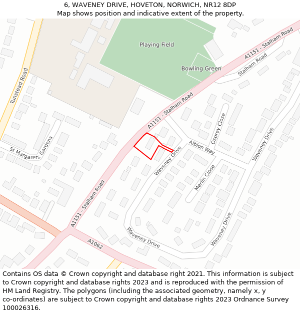 6, WAVENEY DRIVE, HOVETON, NORWICH, NR12 8DP: Location map and indicative extent of plot