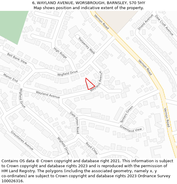 6, WAYLAND AVENUE, WORSBROUGH, BARNSLEY, S70 5HY: Location map and indicative extent of plot
