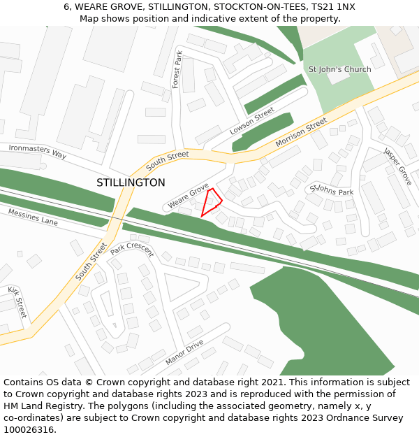 6, WEARE GROVE, STILLINGTON, STOCKTON-ON-TEES, TS21 1NX: Location map and indicative extent of plot