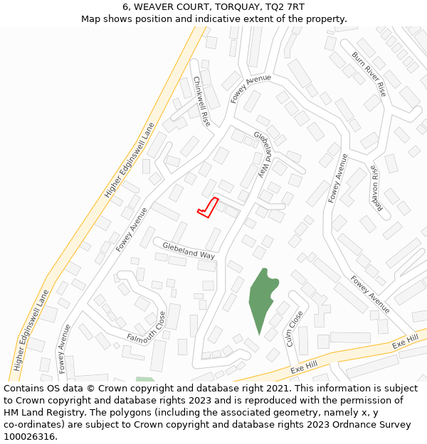 6, WEAVER COURT, TORQUAY, TQ2 7RT: Location map and indicative extent of plot