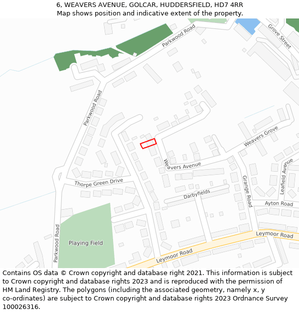 6, WEAVERS AVENUE, GOLCAR, HUDDERSFIELD, HD7 4RR: Location map and indicative extent of plot