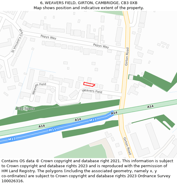 6, WEAVERS FIELD, GIRTON, CAMBRIDGE, CB3 0XB: Location map and indicative extent of plot