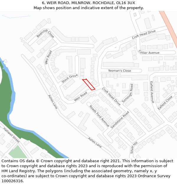 6, WEIR ROAD, MILNROW, ROCHDALE, OL16 3UX: Location map and indicative extent of plot