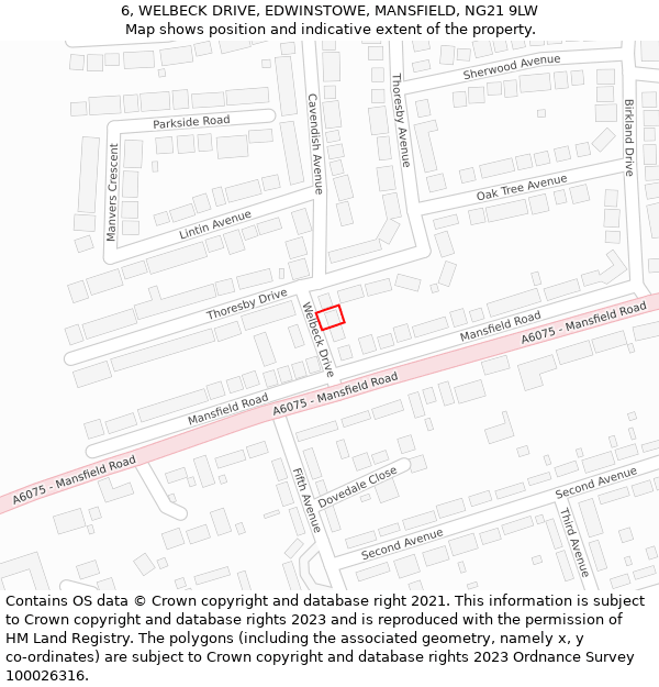 6, WELBECK DRIVE, EDWINSTOWE, MANSFIELD, NG21 9LW: Location map and indicative extent of plot