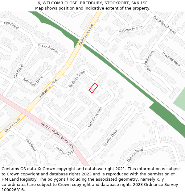 6, WELCOMB CLOSE, BREDBURY, STOCKPORT, SK6 1SF: Location map and indicative extent of plot