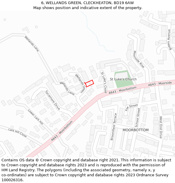 6, WELLANDS GREEN, CLECKHEATON, BD19 6AW: Location map and indicative extent of plot