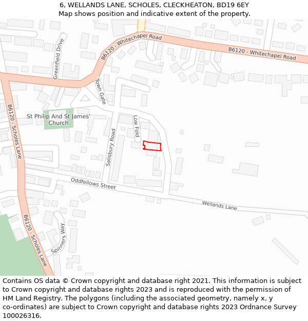 6, WELLANDS LANE, SCHOLES, CLECKHEATON, BD19 6EY: Location map and indicative extent of plot