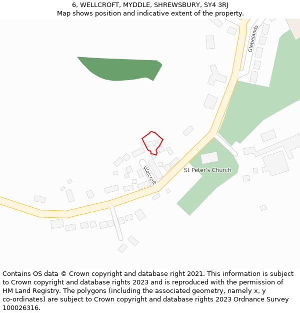 6, WELLCROFT, MYDDLE, SHREWSBURY, SY4 3RJ: Location map and indicative extent of plot