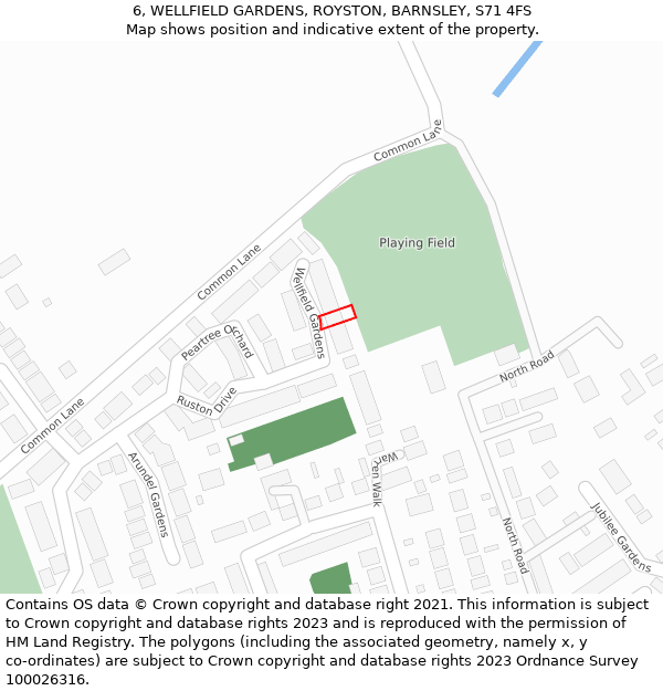 6, WELLFIELD GARDENS, ROYSTON, BARNSLEY, S71 4FS: Location map and indicative extent of plot