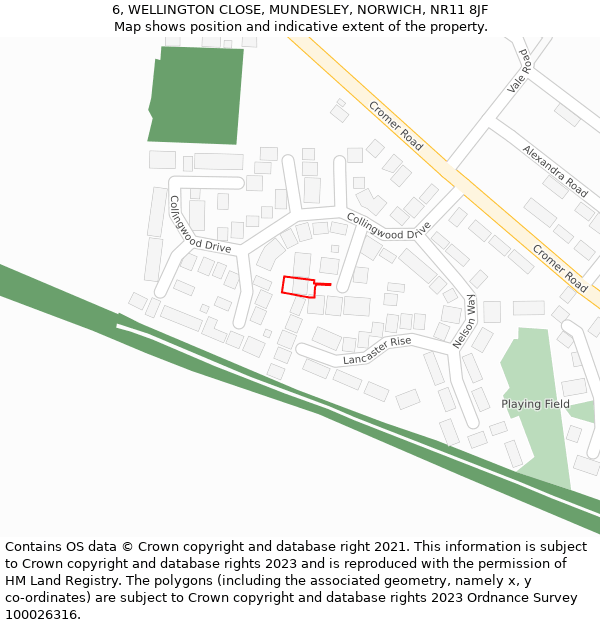 6, WELLINGTON CLOSE, MUNDESLEY, NORWICH, NR11 8JF: Location map and indicative extent of plot